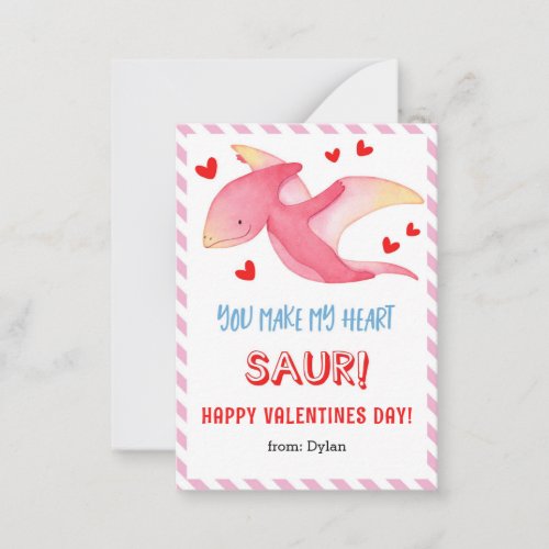 Pink Dinosaur Mini Valentine Card for Kids        