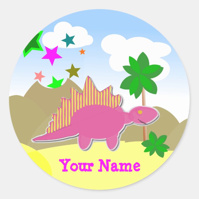 Pink Dinosaur Name Stickers