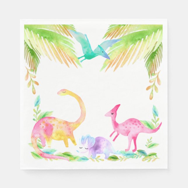 Pink Dinosaur party Napkins (Front)