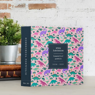 Pink Dinosaur Pattern School or Homeschool 3 Ring Binder