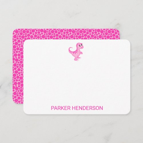 Pink Dinosaur Personalized Kids Stationery Thank You Card