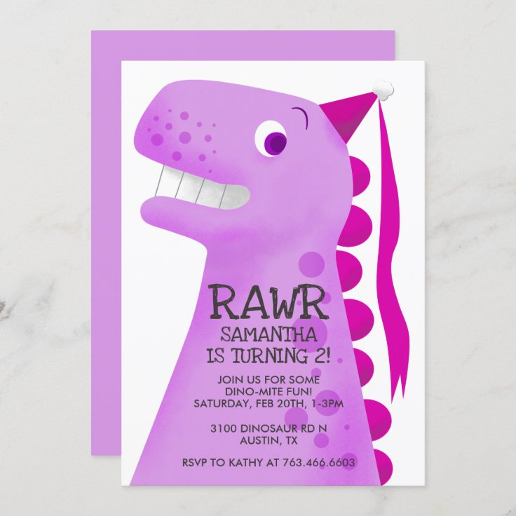 Pink Dinosaur Princess Birthday Party Invitation Zazzle