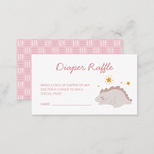 Pink Dinosaur Stars Girl Baby Diaper Raffle Enclosure Card