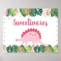 Pink Dinosaur Sweetivores Birthday Food Table Sign