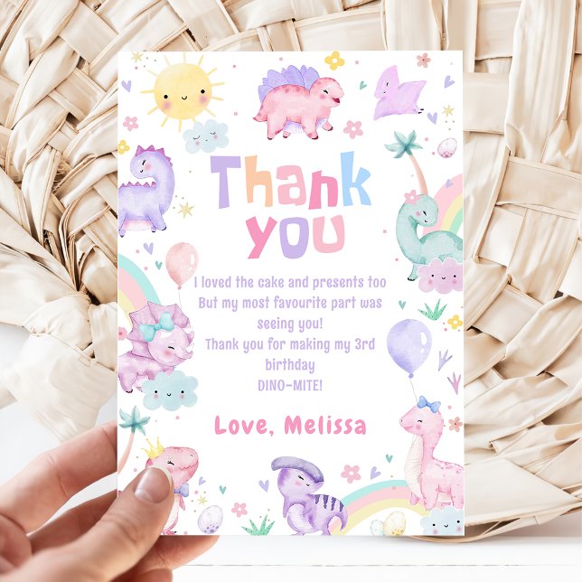 Pink Dinosaur T-Rex Birthday Thank You Card (Creator Uploaded)