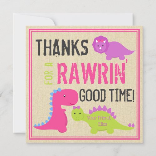 Pink Dinosaur Thank You Note Girls Dinosaur Invite