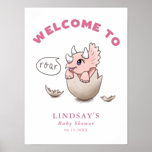 Pink Dinosaur Theme Baby Shower Welcome Poster