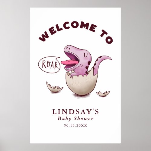 Pink Dinosaur Theme Baby Shower Welcome Sign