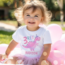 Pink Dinosaur Three Rex 3rd Birthday Party  Baby T-Shirt
