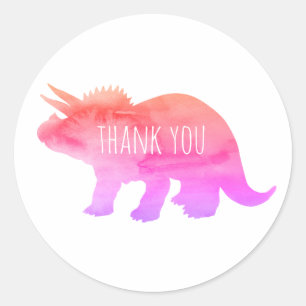 Pink Dinosaur Triceratops Thank You Classic Round Sticker