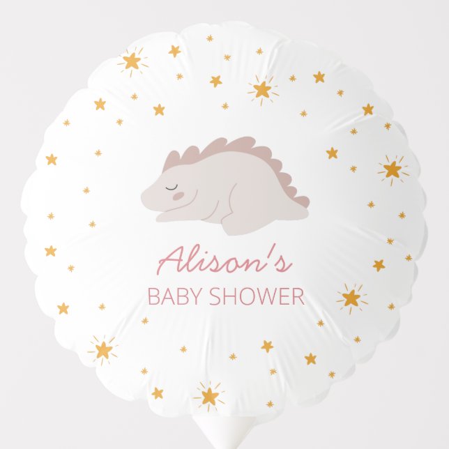 Pink Dinosaur Twinkle Star Baby Shower Girl Party Balloon (Front)