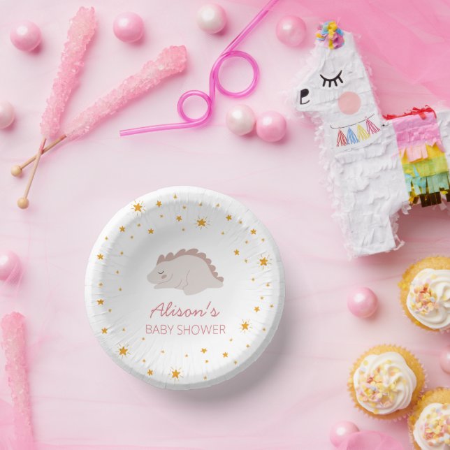 Pink Dinosaur Twinkle Star Baby Shower Girl Party  Paper Bowls (Party)