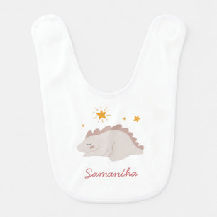 Pink Dinosaur Twinkle Star Girly Girl Baby Bib