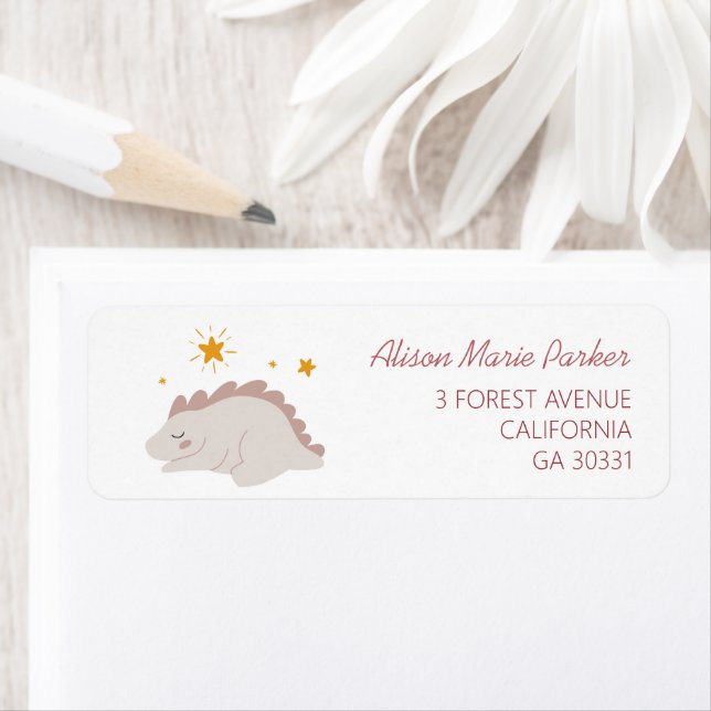 Pink Dinosaur Twinkle Stars Baby Return Address  Label (Insitu)