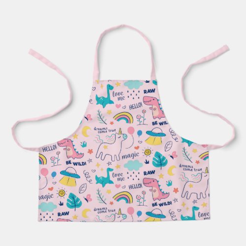 Pink Dinosaur Unicorn Rainbow Girls Apron