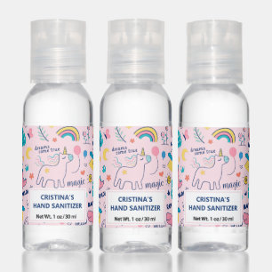Pink Dinosaur Unicorn Rainbow Girls Personalized Hand Sanitizer