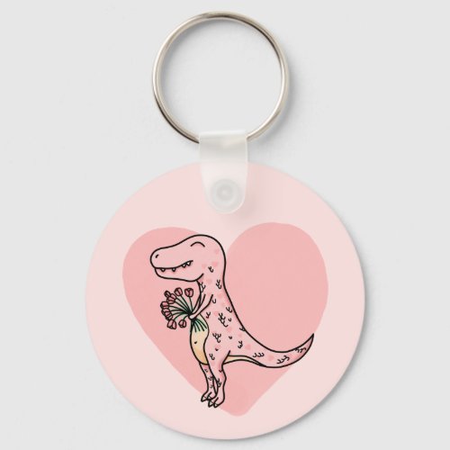 Pink Dinosaur Valentines Day Keychain