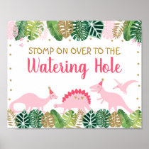Pink Dinosaur Watering Hole Birthday Table Sign