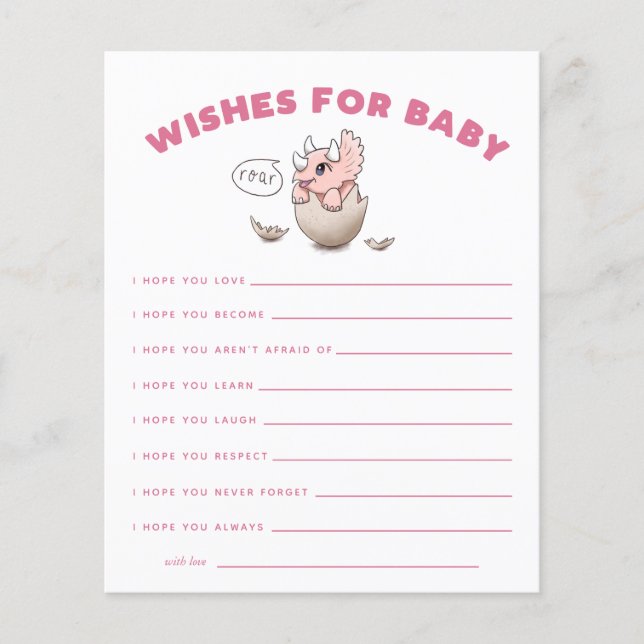Pink Dinosaur Wishes for Baby Card (Front)
