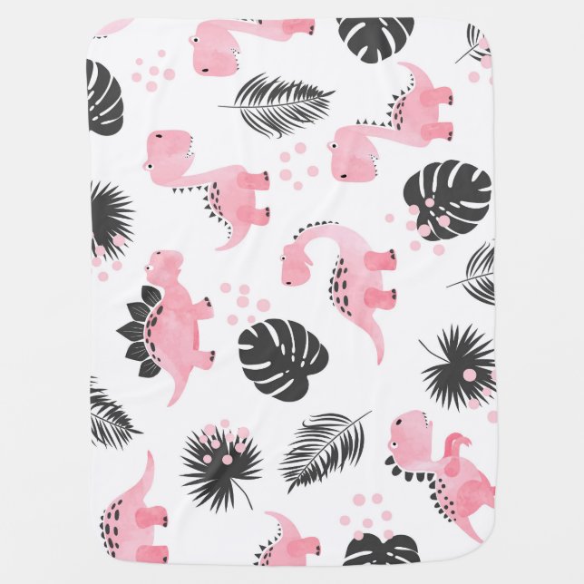 Pink Dinosaurs: Cute Kids Pattern. Baby Blanket (Front)