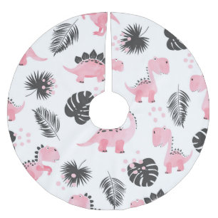 Pink Dinosaurs: Cute Kids Pattern. Brushed Polyester Tree Skirt