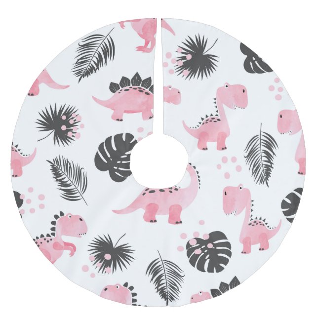 Pink Dinosaurs: Cute Kids Pattern. Brushed Polyester Tree Skirt (Front)