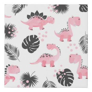 Pink Dinosaurs: Cute Kids Pattern. Faux Canvas Print