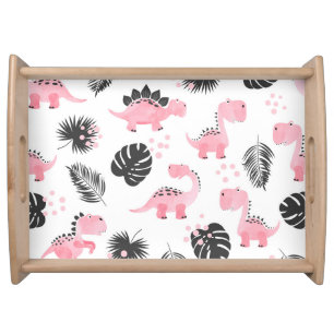 Pink Dinosaurs: Cute Kids Pattern. Serving Tray