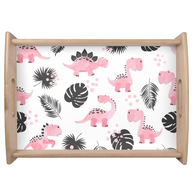 Pink Dinosaurs: Cute Kids Pattern. Serving Tray (Front)
