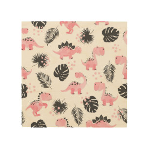 Pink Dinosaurs: Cute Kids Pattern. Wood Wall Art