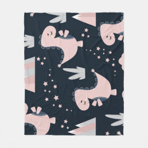 Pink dinosaurs, dark background, cute fleece blanket