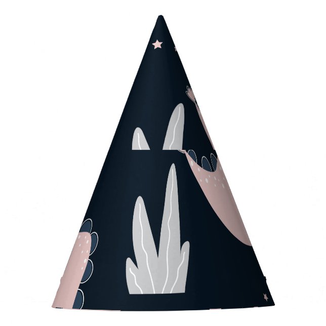 Pink dinosaurs, dark background, cute party hat (Front)