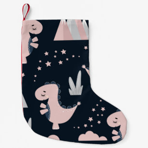 Pink dinosaurs, dark background, cute small christmas stocking