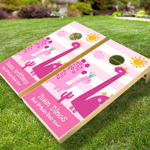 Pink Dinosaurs Girl Birthday Cute Kawaii Custom Cornhole Set