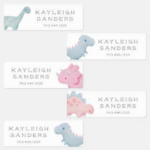 Pink Dinosaurs Kids Labels