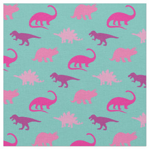 Pink Dinosaurs on Teal Fabric