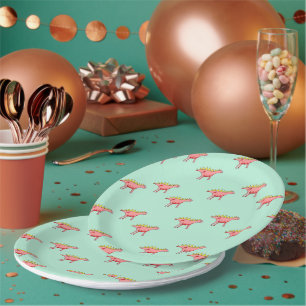 Pink dinosaurs pattern on pale blue paper plates