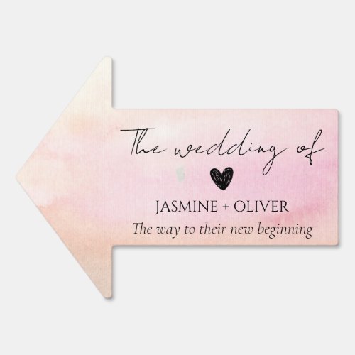Pink direction this way to wedding arrow sign