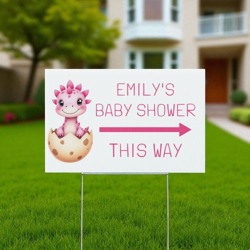 Pink Directional Dinosaur Baby Shower Arrow Sign by Pretty Girly Designs
