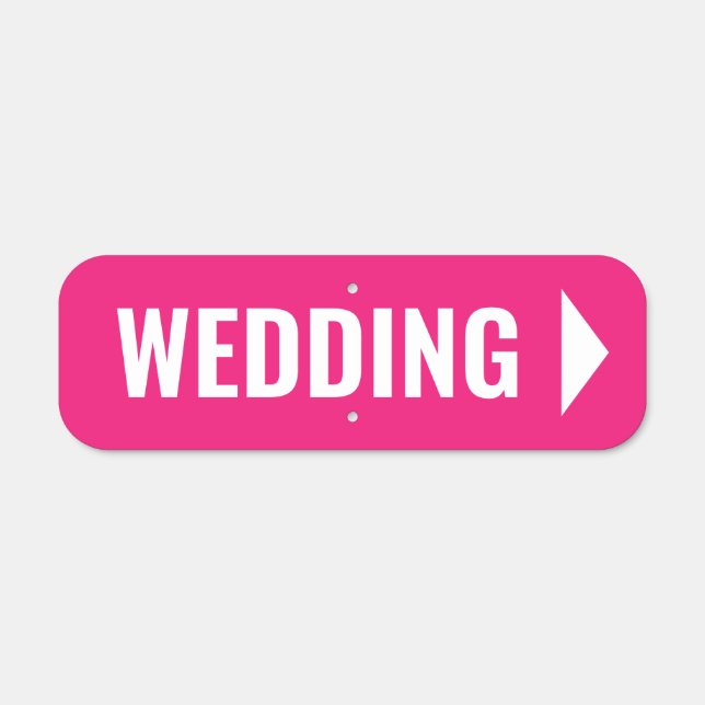 Pink directional wedding sign with arrow (Front)