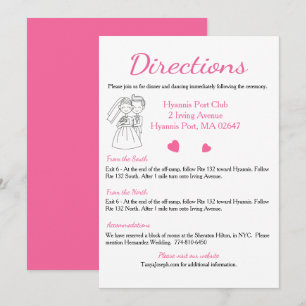 Pink Directions / Details Wedding, Bride And Groom Invitation