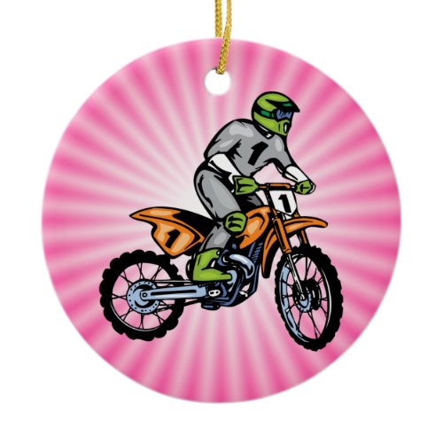 Pink Dirt Bike. Ceramic Ornament