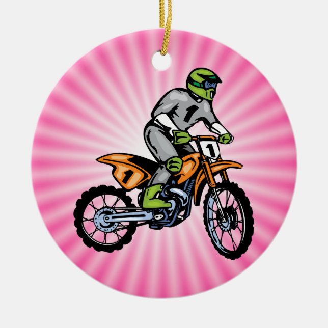 Pink Dirt Bike. Ceramic Ornament (Front)
