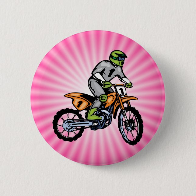 Pink Dirt Bike. Pinback Button (Front)