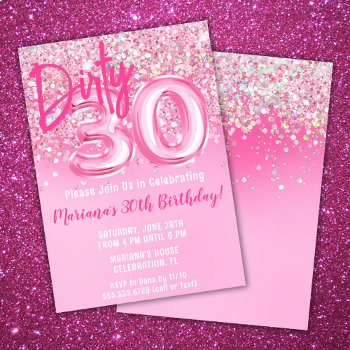 Pink Dirty 30 Thirty Birthday Invitation Glitter by WittyPrintables at Zazzle