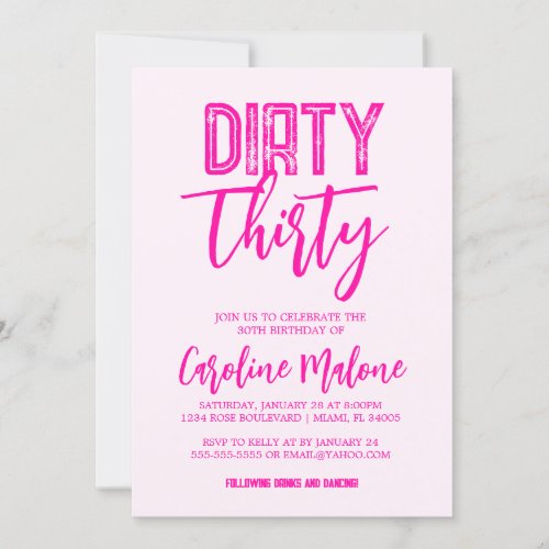 Pink Dirty Thirty Birthday Invitation 