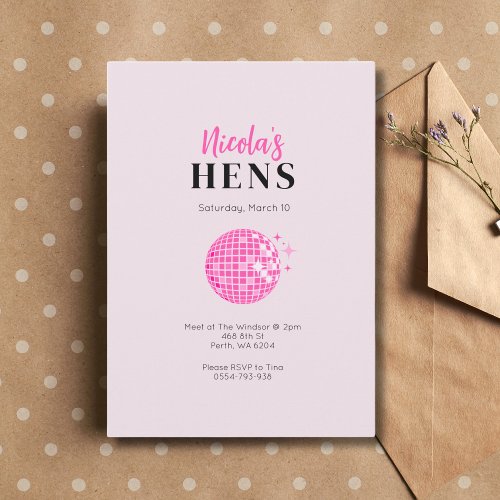 Pink Disco 70s Hens Party Invitation Itinerary