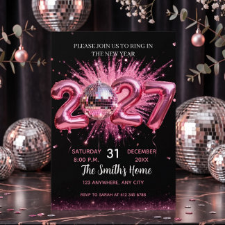 Pink Disco Ball 2027 New Year's Eve Party Invitation