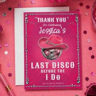 Pink Disco Ball Bachelorette Party  Thank You Card