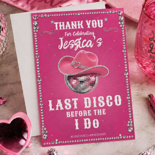 Pink Disco Ball Bachelorette Party Thank You Card